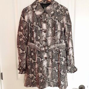 INC International Concepts Button Up Snakeskin Print Coatw/Belt Black Tan Size M